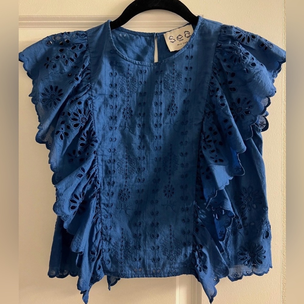 Sea New York NY Cropped Eyelet Ruffle Sleeve Top Blouse 0